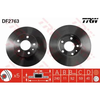 Jeu de 2 disques de frein arrière TRW DF2763