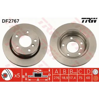 TRW DF2767 - Jeu de 2 disques de frein arrière