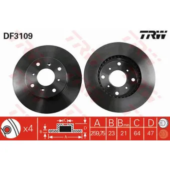 Jeu de 2 disques de frein avant TRW OEM 45251SS0000HS