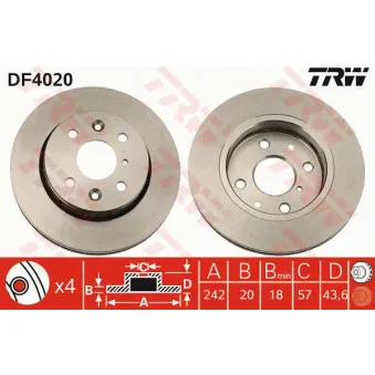 TRW DF4020 - Jeu de 2 disques de frein avant
