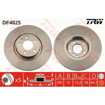 Jeu de 2 disques de frein avant TRW OEM 8DD 355 106-451