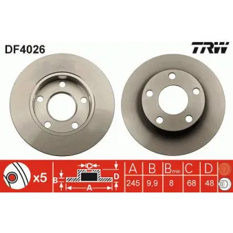 TRW DF4026 - Jeu de 2 disques de frein arrière