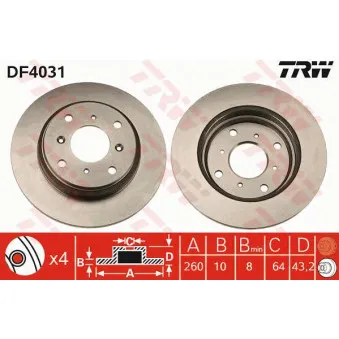 Jeu de 2 disques de frein arrière TRW OEM 42510SS0J00