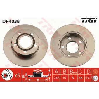 TRW DF4038 - Jeu de 2 disques de frein arrière