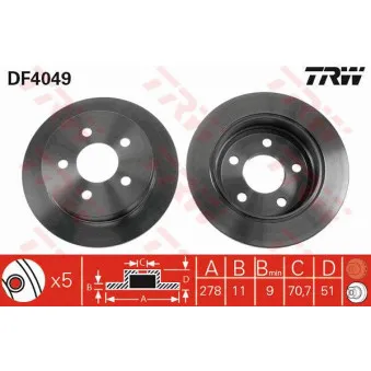 TRW DF4049 - Jeu de 2 disques de frein arrière