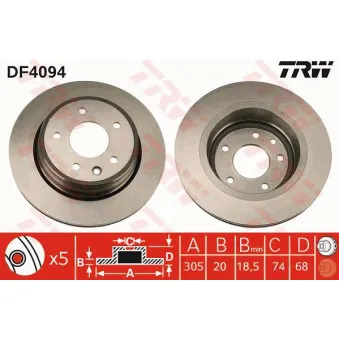 Jeu de 2 disques de frein arrière TRW OEM 61-00-0317C