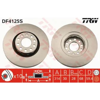 TRW DF4125S - Jeu de 2 disques de frein avant