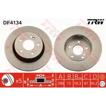 TRW DF4134 - Jeu de 2 disques de frein arrière