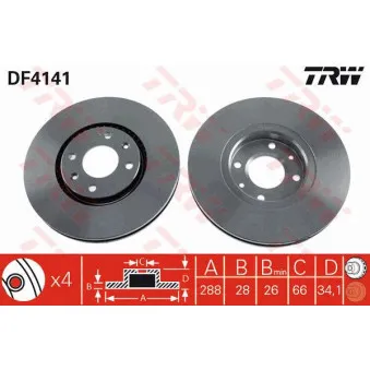 Jeu de 2 disques de frein avant TRW DF4141
