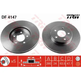 TRW DF4147 - Jeu de 2 disques de frein avant