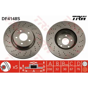TRW DF4148S - Jeu de 2 disques de frein avant