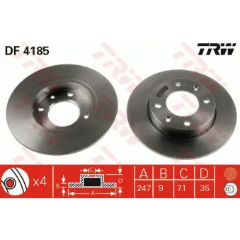Jeu de 2 disques de frein arrière TRW OEM 61-00-0602c