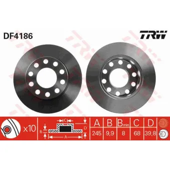 TRW DF4186 - Jeu de 2 disques de frein arrière