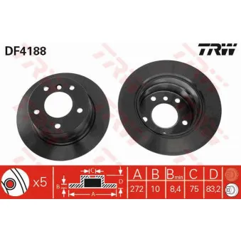 TRW DF4188 - Jeu de 2 disques de frein arrière