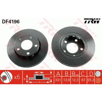 Jeu de 2 disques de frein arrière TRW DF4196