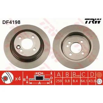 TRW DF4198 - Jeu de 2 disques de frein arrière