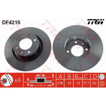 TRW DF4215 - Jeu de 2 disques de frein arrière