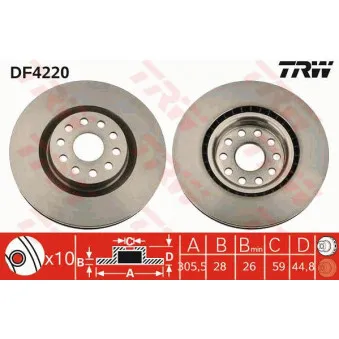 TRW DF4220 - Jeu de 2 disques de frein avant