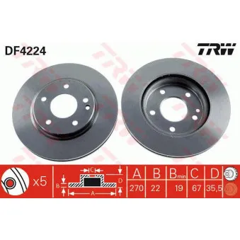 Jeu de 2 disques de frein avant TRW DF4224