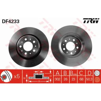 Jeu de 2 disques de frein avant TRW DF4233