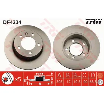 TRW DF4234 - Jeu de 2 disques de frein arrière