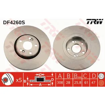 TRW DF4260S - Jeu de 2 disques de frein avant