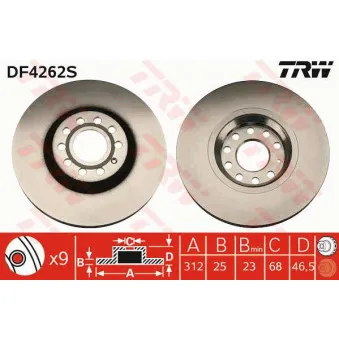Jeu de 2 disques de frein avant TRW OEM 8DD 355 107-521