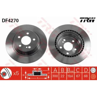 Jeu de 2 disques de frein arrière TRW OEM BSG 60-210-057