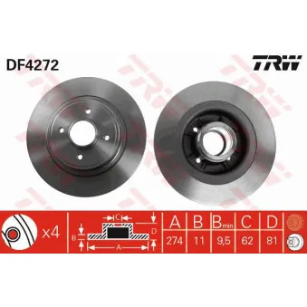 TRW DF4272 - Jeu de 2 disques de frein arrière