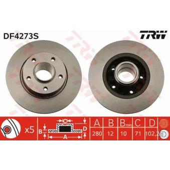 TRW DF4273S - Jeu de 2 disques de frein arrière