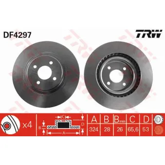 Jeu de 2 disques de frein avant TRW DF4297 pour FORD FOCUS RS - 215cv