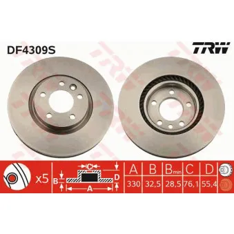 TRW DF4309S - Jeu de 2 disques de frein avant