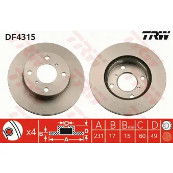 TRW DF4315 - Jeu de 2 disques de frein avant