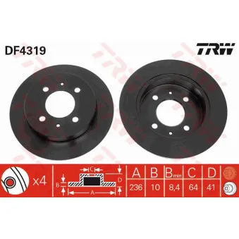 TRW DF4319 - Jeu de 2 disques de frein arrière