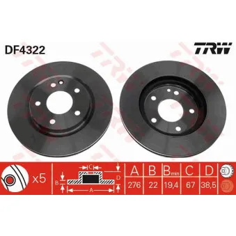 TRW DF4322 - Jeu de 2 disques de frein avant