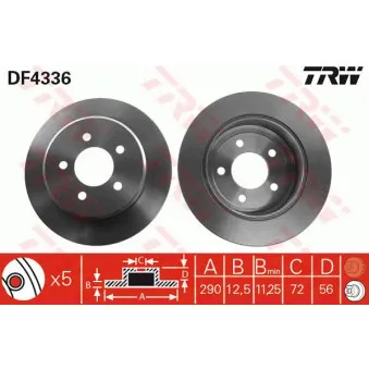 TRW DF4336 - Jeu de 2 disques de frein arrière