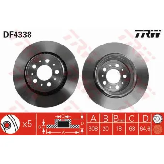 Jeu de 2 disques de frein arrière TRW DF4338