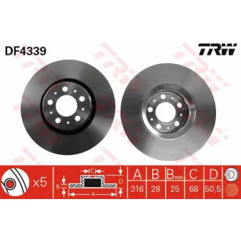 Jeu de 2 disques de frein avant TRW DF4339
