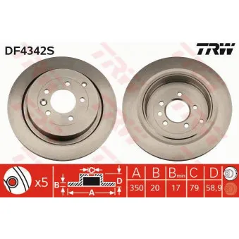 TRW DF4342S - Jeu de 2 disques de frein arrière