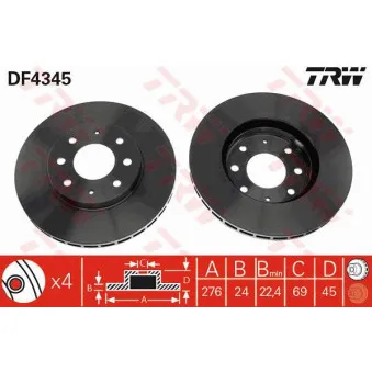 TRW DF4345 - Jeu de 2 disques de frein avant