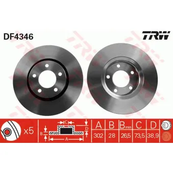 TRW DF4346 - Jeu de 2 disques de frein avant