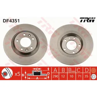 TRW DF4351 - Jeu de 2 disques de frein arrière