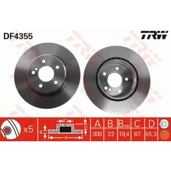 TRW DF4355 - Jeu de 2 disques de frein arrière