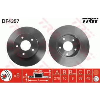 Jeu de 2 disques de frein arrière TRW DF4357