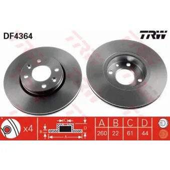 Jeu de 2 disques de frein avant TRW DF4364