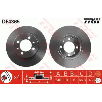 TRW DF4365 - Jeu de 2 disques de frein arrière