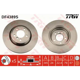 TRW DF4389S - Jeu de 2 disques de frein arrière