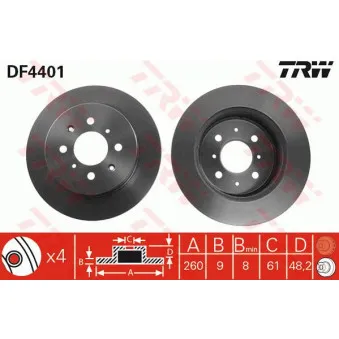 TRW DF4401 - Jeu de 2 disques de frein arrière