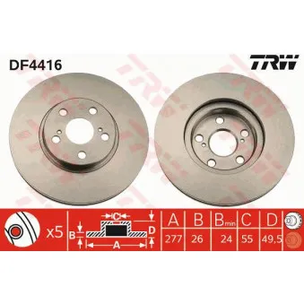 Jeu de 2 disques de frein avant TRW OEM BDRS2266.25