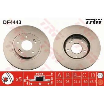 TRW DF4443 - Jeu de 2 disques de frein avant